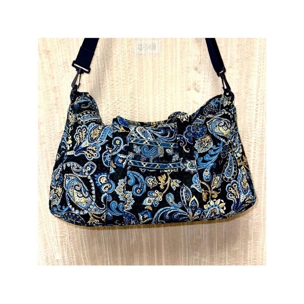 Vera Bradley Windsor Navy Tan Light Blue White Paisley Weekender Duffle Bag